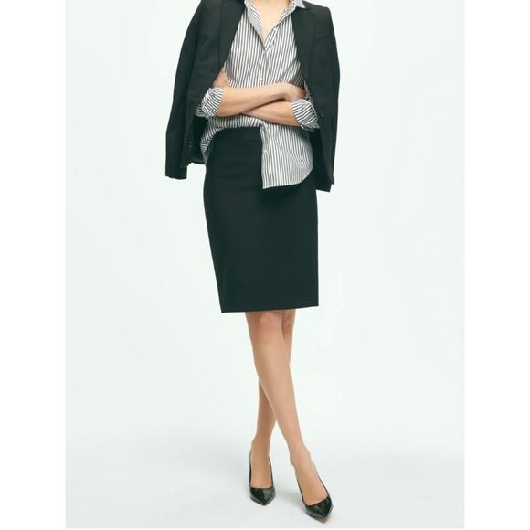 Brooks Brothers x Loro Piana Wool Pencil Skirt 2 2P Black Silk Academia Career - Picture 1 of 7